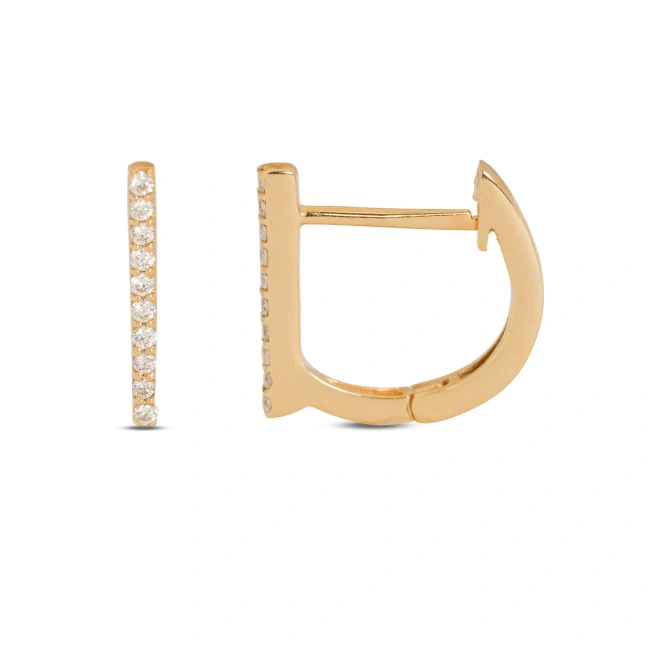 18k Gold Barline Diamond Hoop Earrings