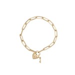 18k Gold Heart Lock Paperclip Chain Bracelet