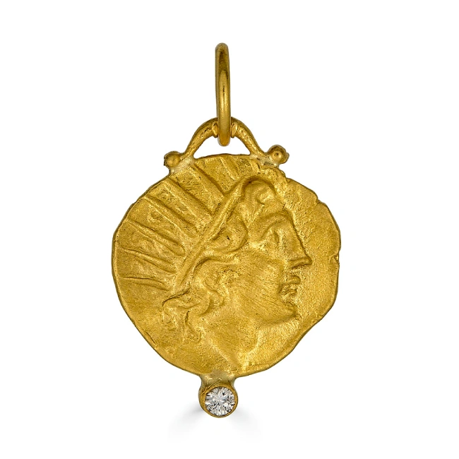 24k Gold God Face Pendant with Diamond