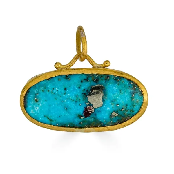 24k Gold Oval Turquoise Pendant
