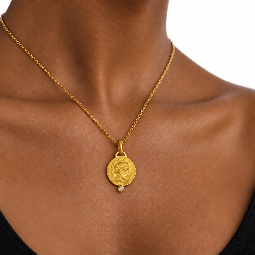 Athena Pendant | 24k gold pendant on a model