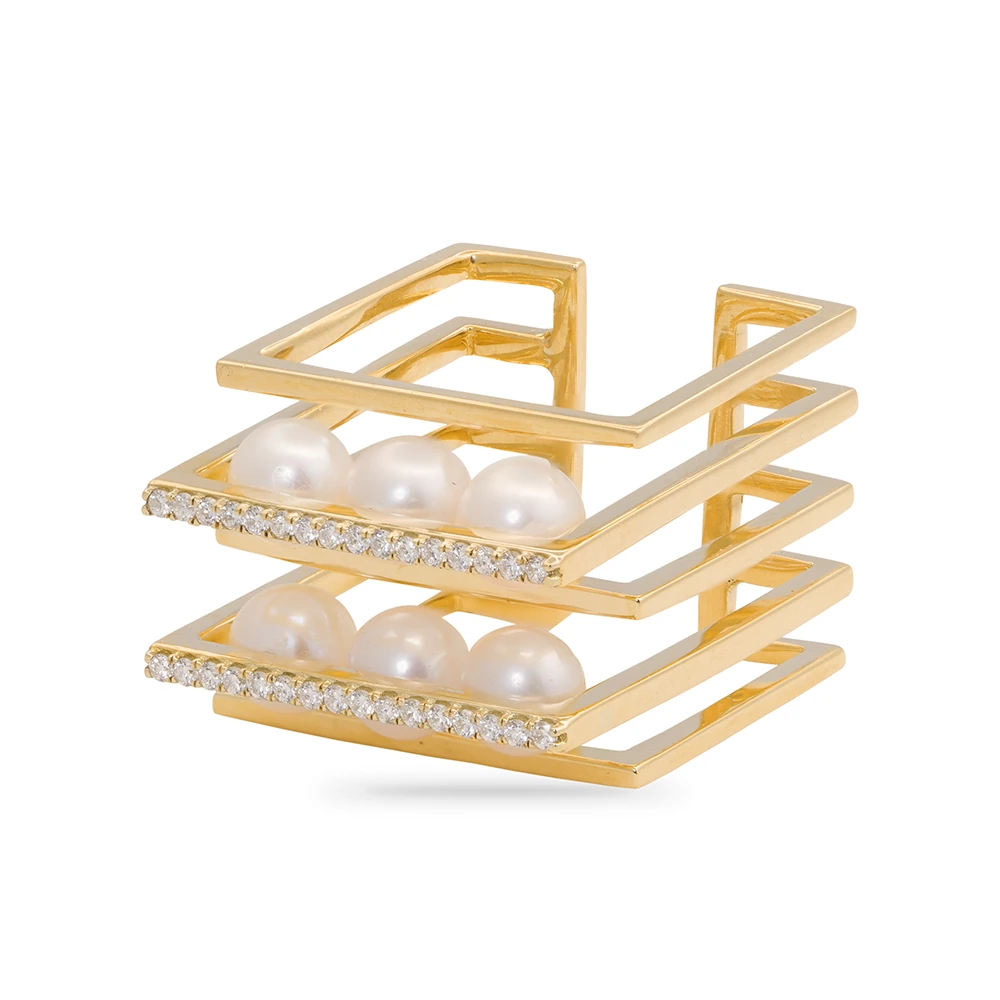 Talia Ring | 18k gold ring, alternate product view with pearls and diamonds